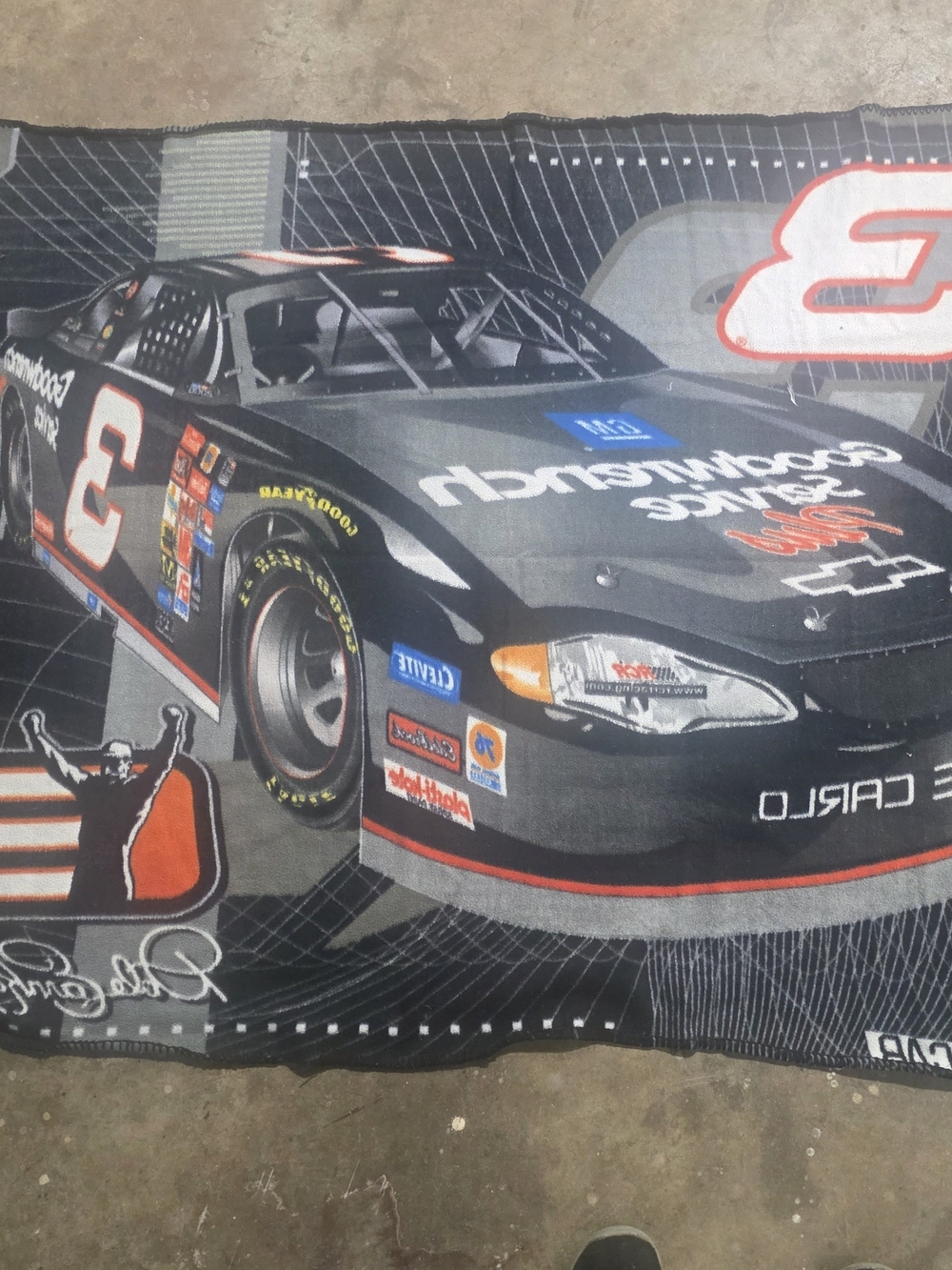 Black Racing Car Throw Blanket with Orange Accents